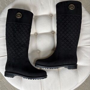 Tommy Hilfiger Black Suede Quilted Winter/Rain Boots